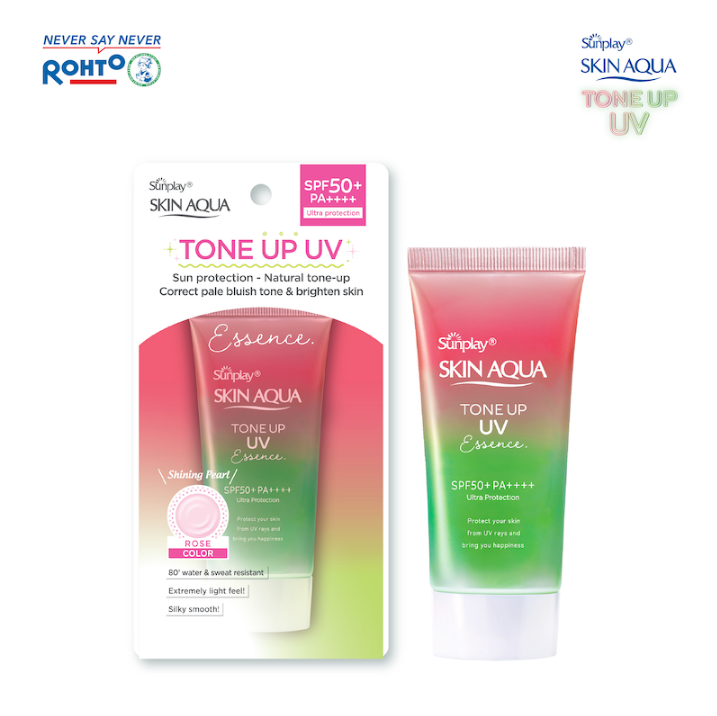 Tinh Chất Chống Nắng Sunplay SKIN AQUA Hiệu Chỉnh Sắc Da Tone Up UV Essence Happiness Aura - Rose SPF 50+/Pa++++ 50g (Hồng-Tuýp)