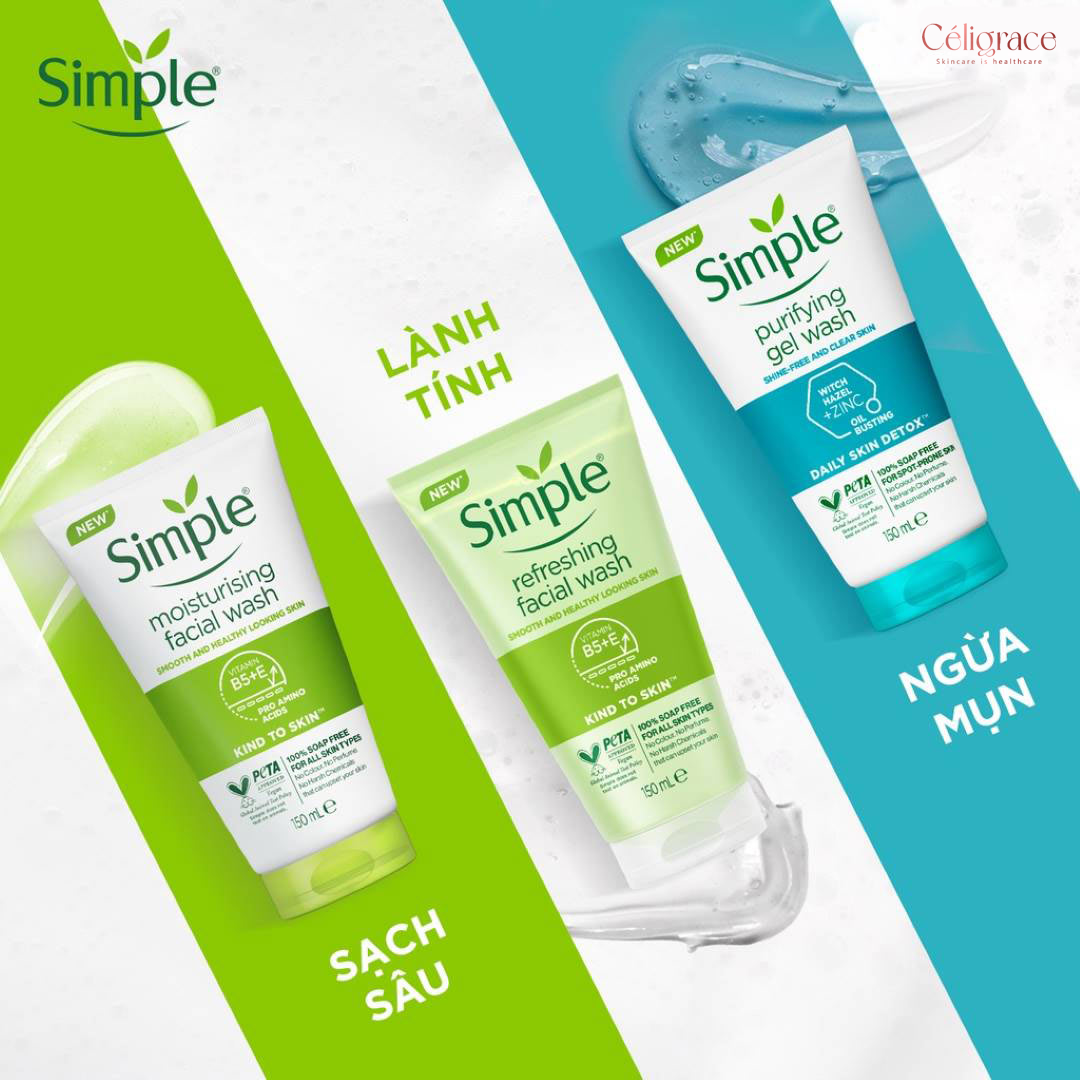 Sữa Rửa Mặt Simple Dưỡng Ẩm Cho Da Khỏe Và Mịn Màng Moisturising Facial Wash 150ml (Xanh Lá)