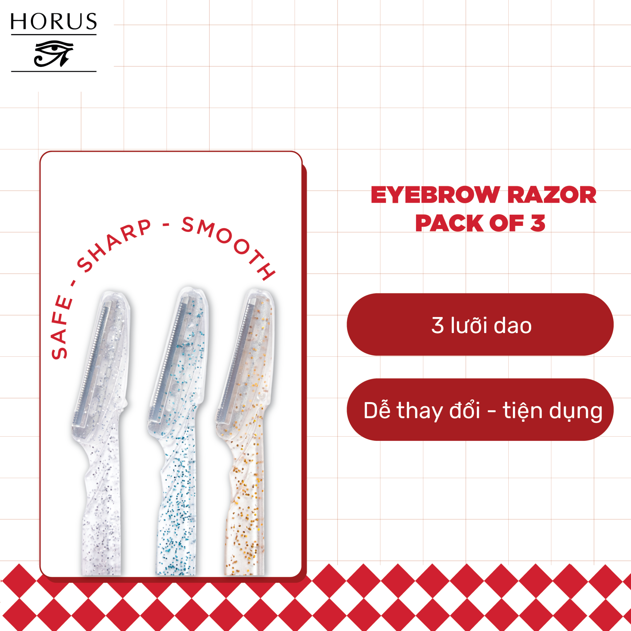 Dao Cạo Lông Mày HORUS Eyebrow Razor Pack Of 3 (Bịch 3 Cây) 5.3g