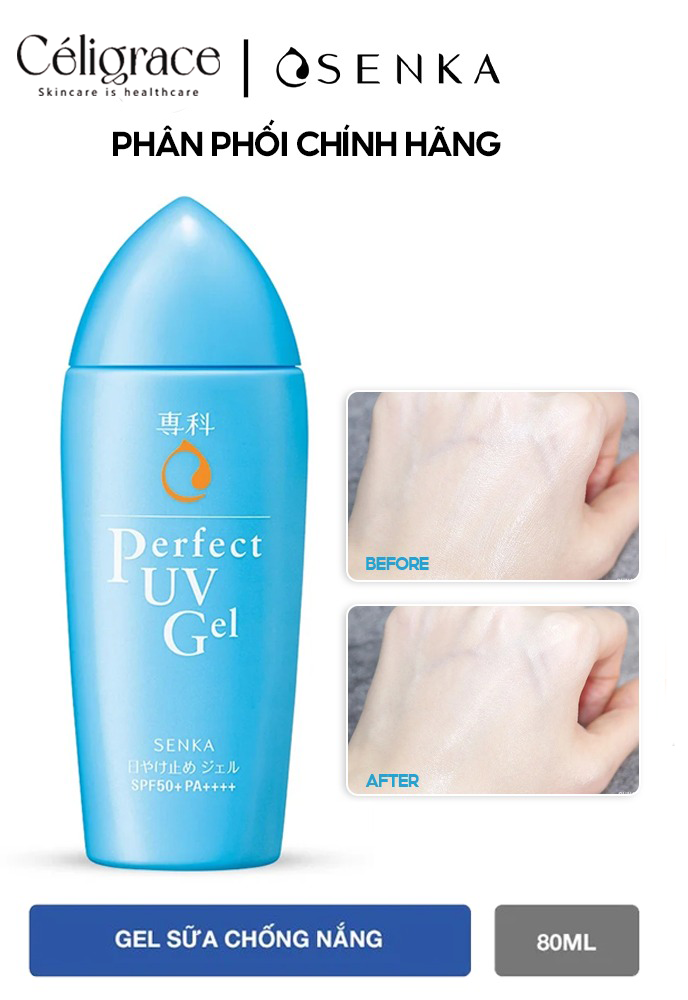 Gel Sữa Chống Nắng Senka Ẩm Mượt Cho Da Khô Perfect UV Gel SPF50/PA++++ 80ml
