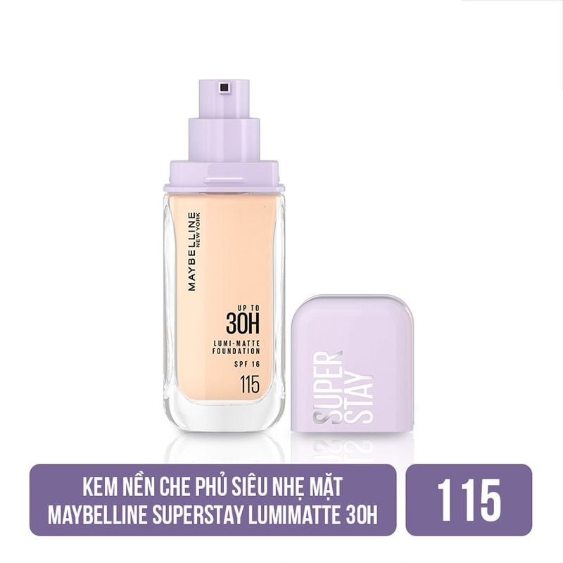 Kem Nền MAYBELLINE Bắt Sáng Che Phủ Hoàn Hảo, Bền Màu Lâu Trôi Super Stay 30H Lumi Matte Fondation SPF 16 35ml (Nắp Tím)