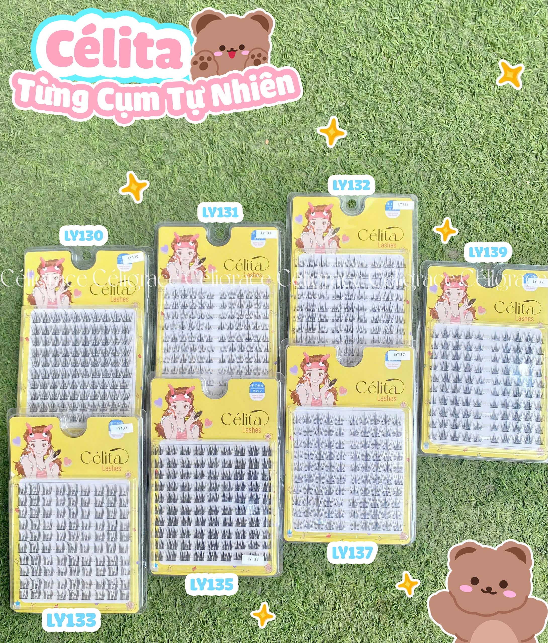 [TẶNG 10 NHẪN ĐỰNG KEO] [MI TRÊN - 10 HÀNG] Mi Giả CÉLITA Từng Cụm Tự Nhiên & Mềm Mại