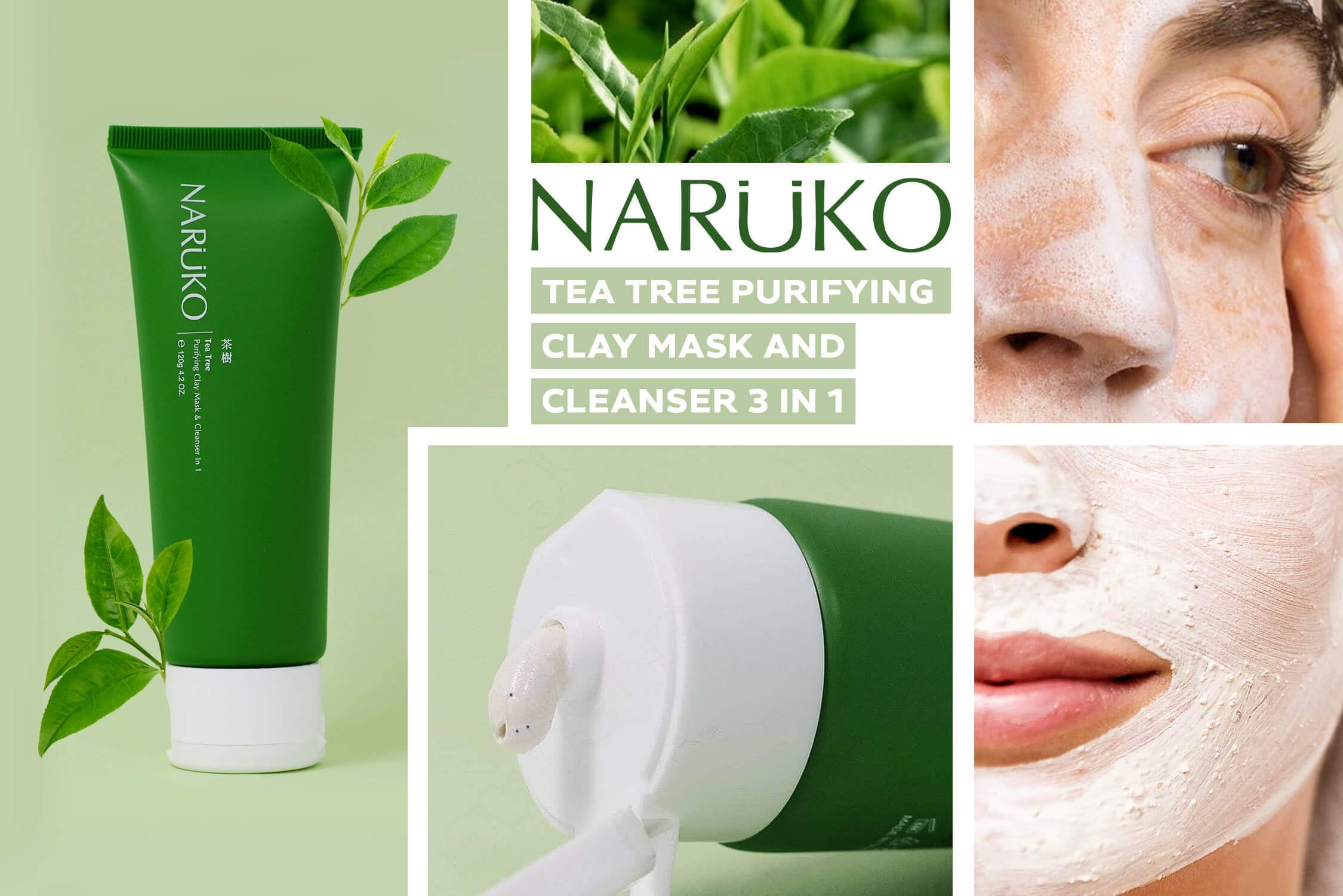 Sữa Rửa Mặt Naruko Trị Mụn Dạng Bùn Chiết Xuất Tràm Trà Tea Tree Purifying Clay Mask & Cleanser In 1 120g
