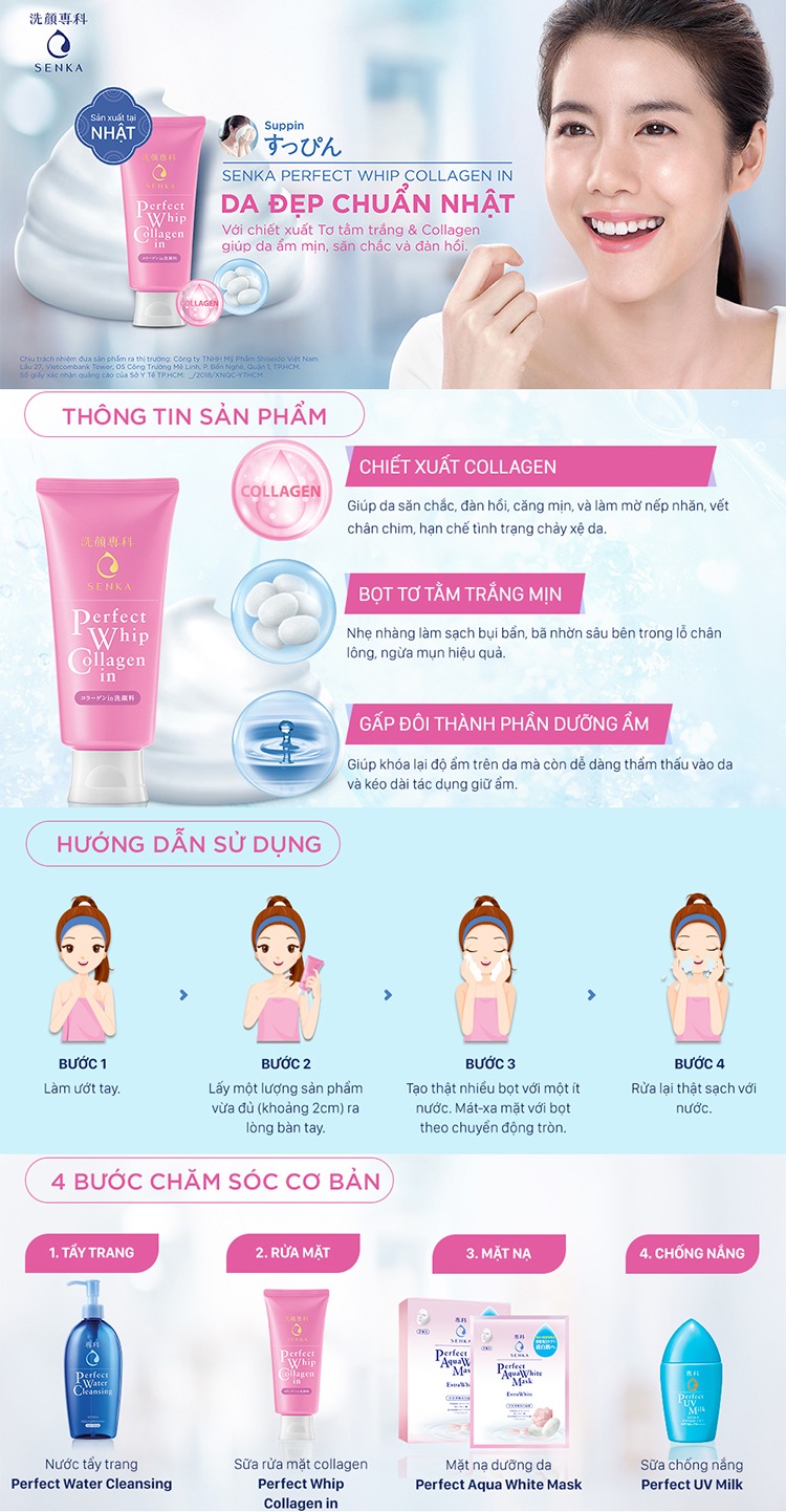 Sữa Rửa Mặt Senka Tạo Bọt Bổ Sung Collagen Perfect Whip Collagen In 120g