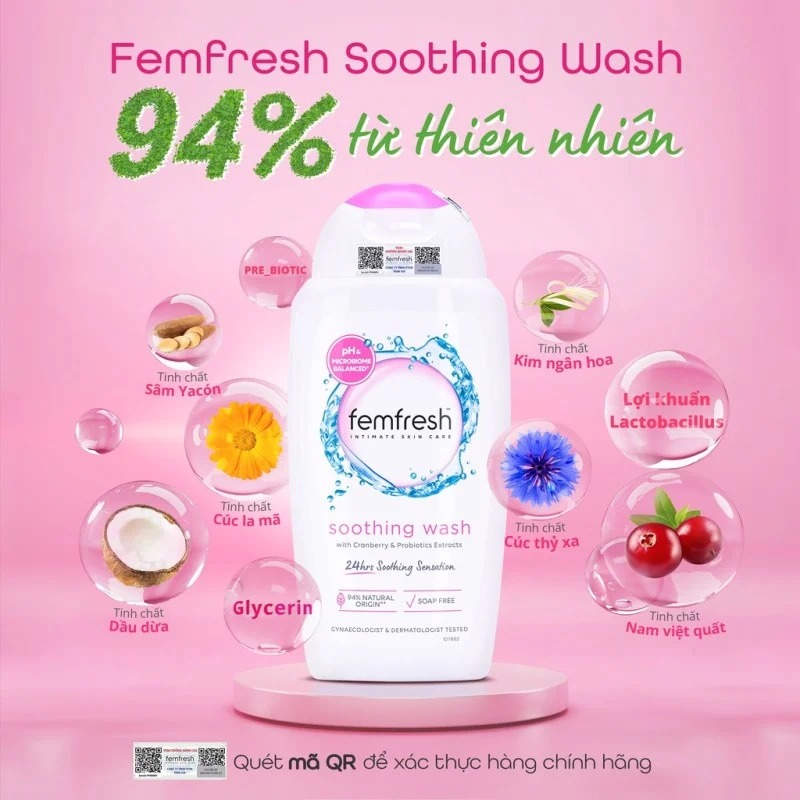 Dung Dịch Vệ Sinh Phụ Nữ Femfresh Cao Cấp Làm Dịu Da Soothing Wash 250ml (Hồng)