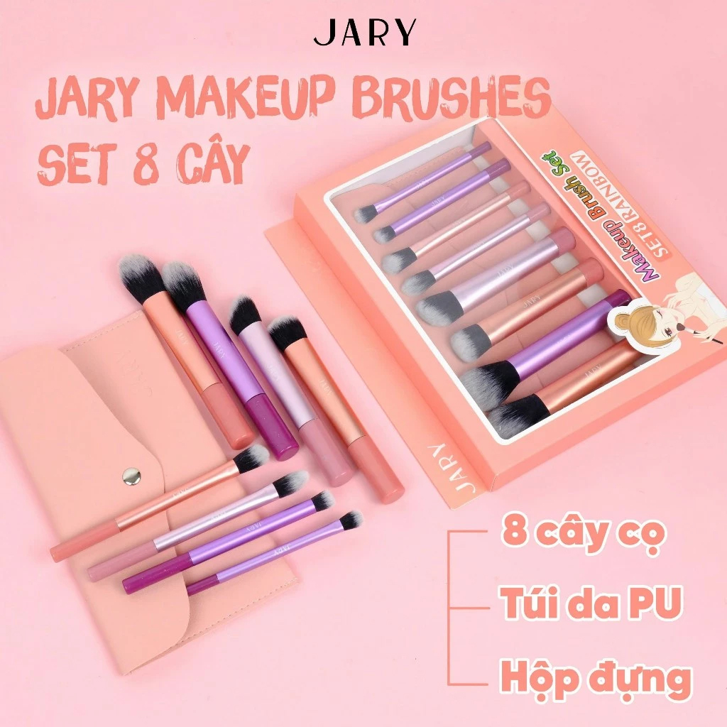 Bộ Cọ Trang Điểm Set 8 Cây Kèm Túi Đựng Da PU Jary Makeup Brush