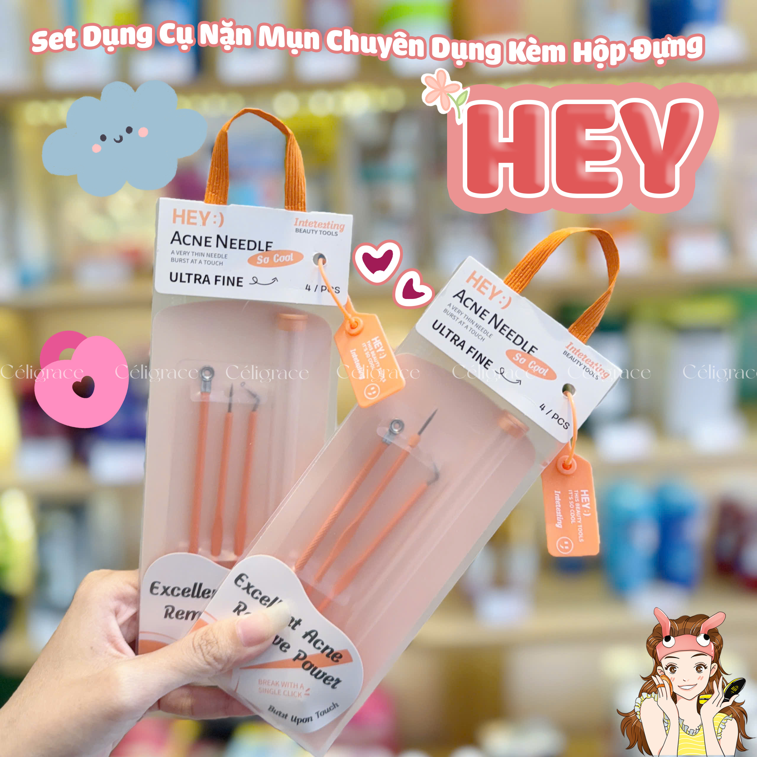 H-9003 - Set Dụng Cụ Nặn Mụn HEY Chuyên Dụng Kèm Hộp Đựng Acne Needle 36g