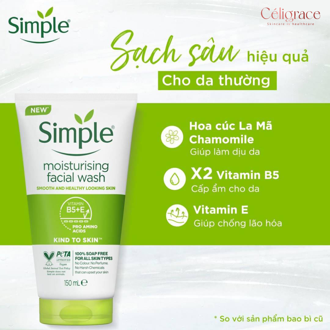 Sữa Rửa Mặt Simple Dưỡng Ẩm Cho Da Khỏe Và Mịn Màng Moisturising Facial Wash 150ml (Xanh Lá)
