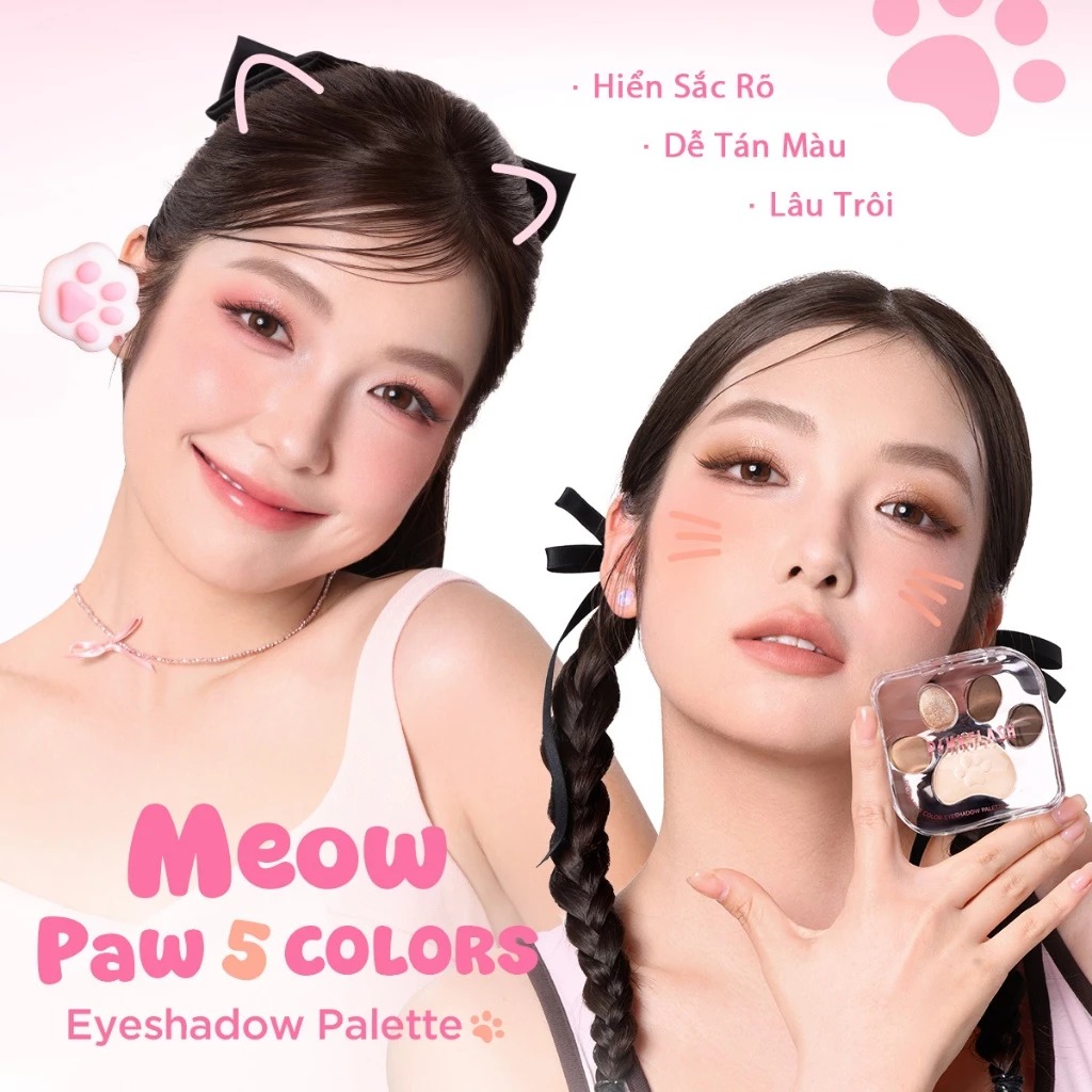 Bảng Phấn Mắt 5 Ô PINKFLASH Meow Paw Mịn Màng, Lâu Trôi 6g