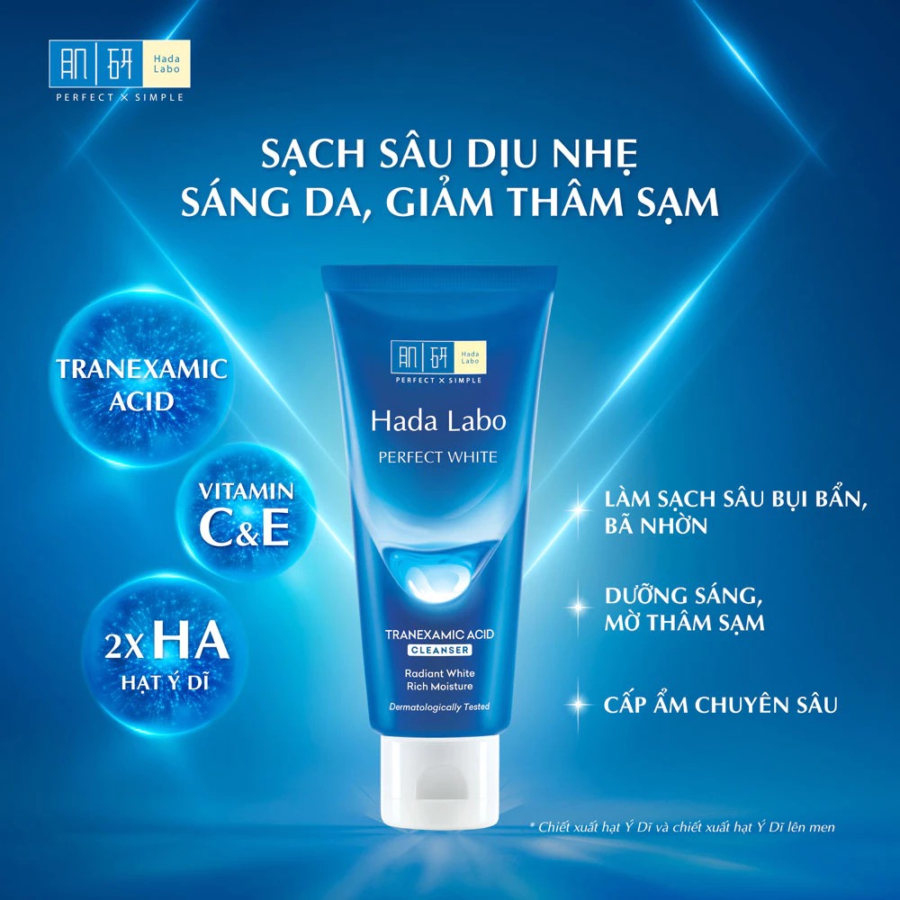 Kem Rửa Mặt Hada Labo Sạch Sâu, Dưỡng Sáng Da Perfect White Tranexamic Acid Cleanser 80g