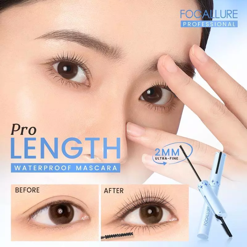 Mascara FOCALLURE Siêu Mịn 2mm Chống Thấm Nước Có Lược Chải Mi Làm Cong LE01 (Xanh)