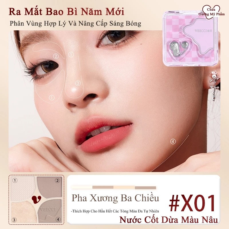 Bảng Phấn Bắt Sáng Và Tạo Khối VEECCI Tự Nhiên Lâu Trôi Chống Nước 8.6g