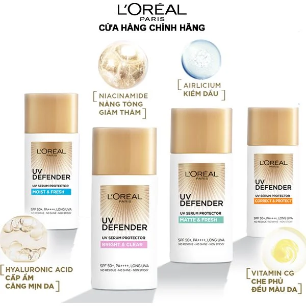 Kem Chống Nắng L'OREAL Mịn Nhẹ, Bảo Vệ Da, Ngăn Ngừa Lão Hóa UV Defender Serum Protector SPF 50+/PA++++ 50ml
