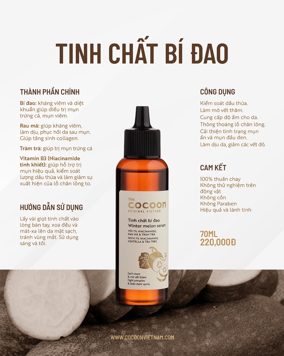 Serum Cocoon Hỗ Trợ Giảm Mụn, Làm Mờ Vết Thâm Xuất Bí Đao Winter Melon Serum N7 70ml