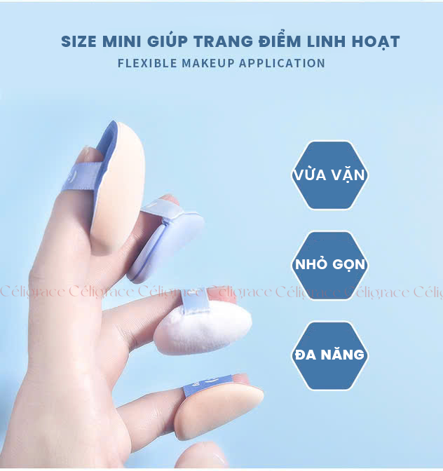 H-9049 - Hộp Set 5 Bông Phấn Mini Xỏ Ngón HEY Kèm Giỏ Đựng Xinh Xắn