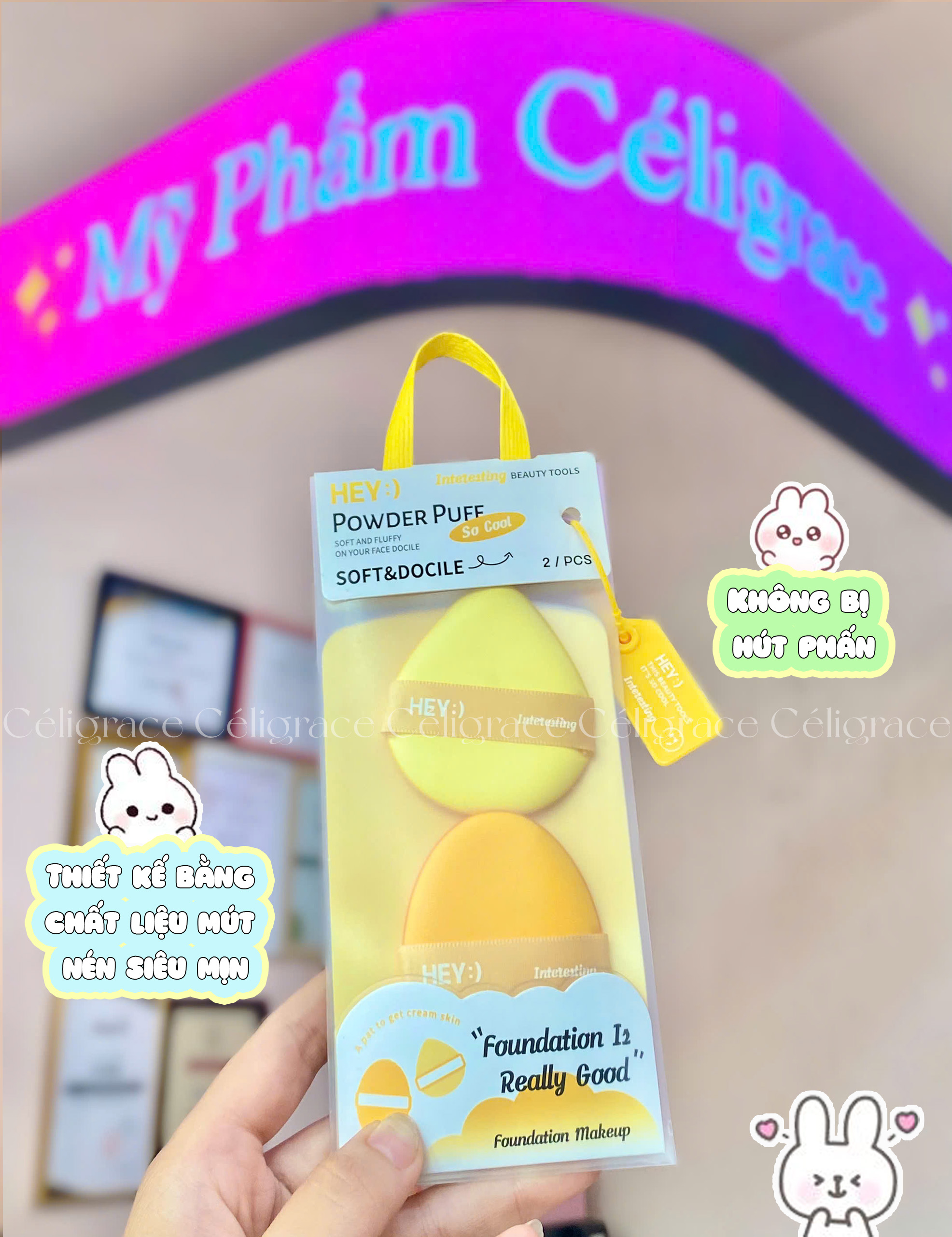 H-9011 - Set 2 Bông Mút Tán Kem Nền, Phấn Nước HEY Powder Puff 90g