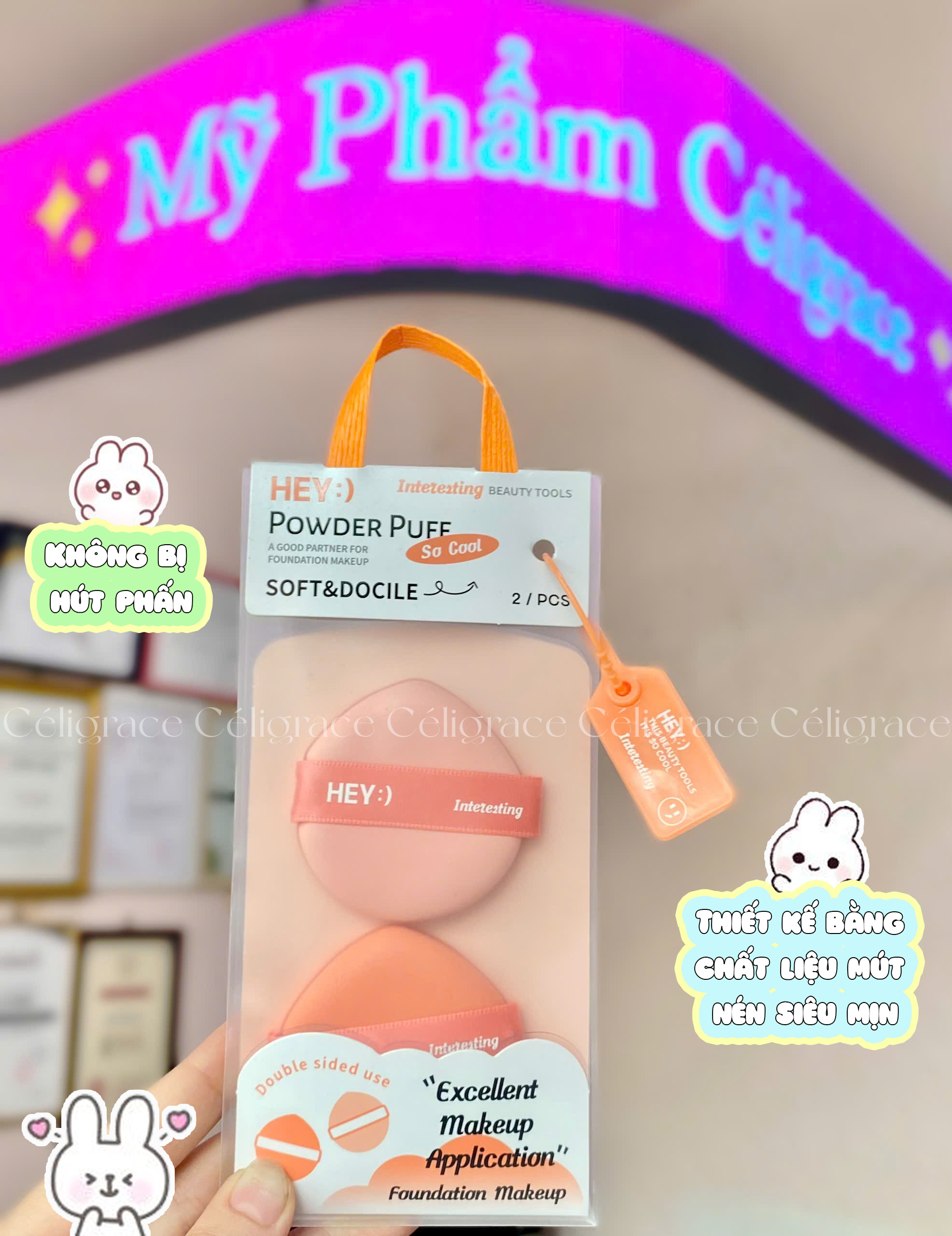 H-9013 - Set 2 Bông Mút Tán Kem Nền, Phấn Nước HEY Powder Puff 21g
