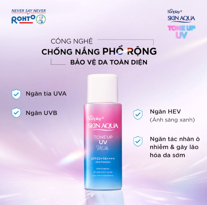 Sữa Chống Nắng Sunplay SKIN AQUA Hiệu Chỉnh Sắc Da Tone Up UV Milk Lavender SPF50+/PA++++ 50g (Tím-Chai)