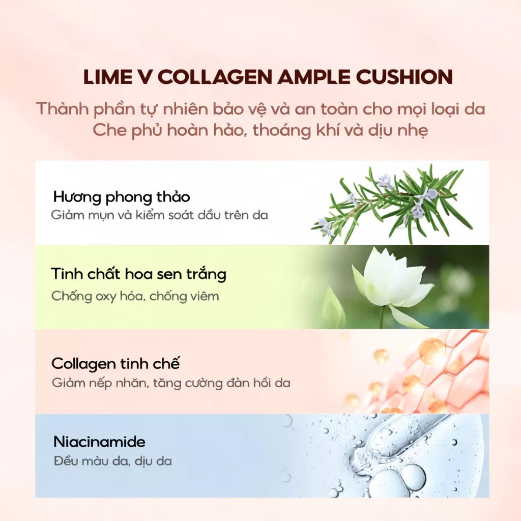 [DƯỠNG ẨM - XANH] Phấn Nước Lime Dưỡng Ẩm V Collagen Ample Cushion SPF50+ PA+++  20g