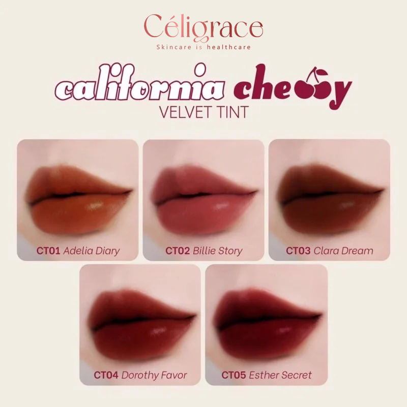 [CLESAL2401 - DATE 11/2024] Son Kem Lì Dearmay Lên Màu Chuẩn California Cherry Velvet Tint 4.4g