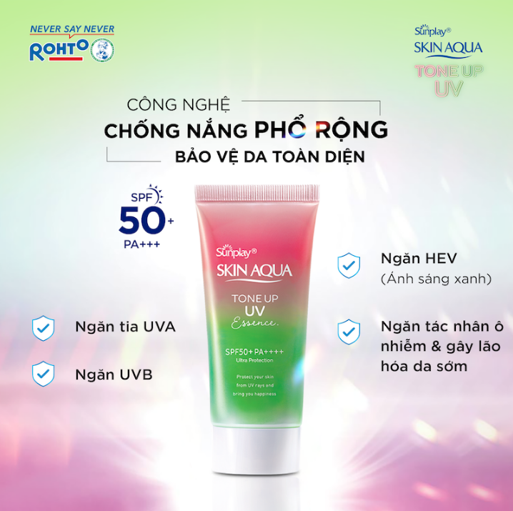 Tinh Chất Chống Nắng Sunplay SKIN AQUA Hiệu Chỉnh Sắc Da Tone Up UV Essence Happiness Aura - Rose SPF 50+/Pa++++ 50g (Hồng-Tuýp)