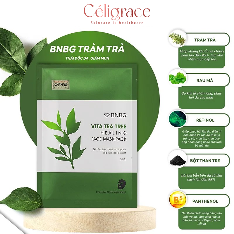 Mặt Nạ BNBG Tràm Trà Giúp Thải Độc Da, Giảm Mụn Vita Tea Tree Healing Face Mask Pack 30ml