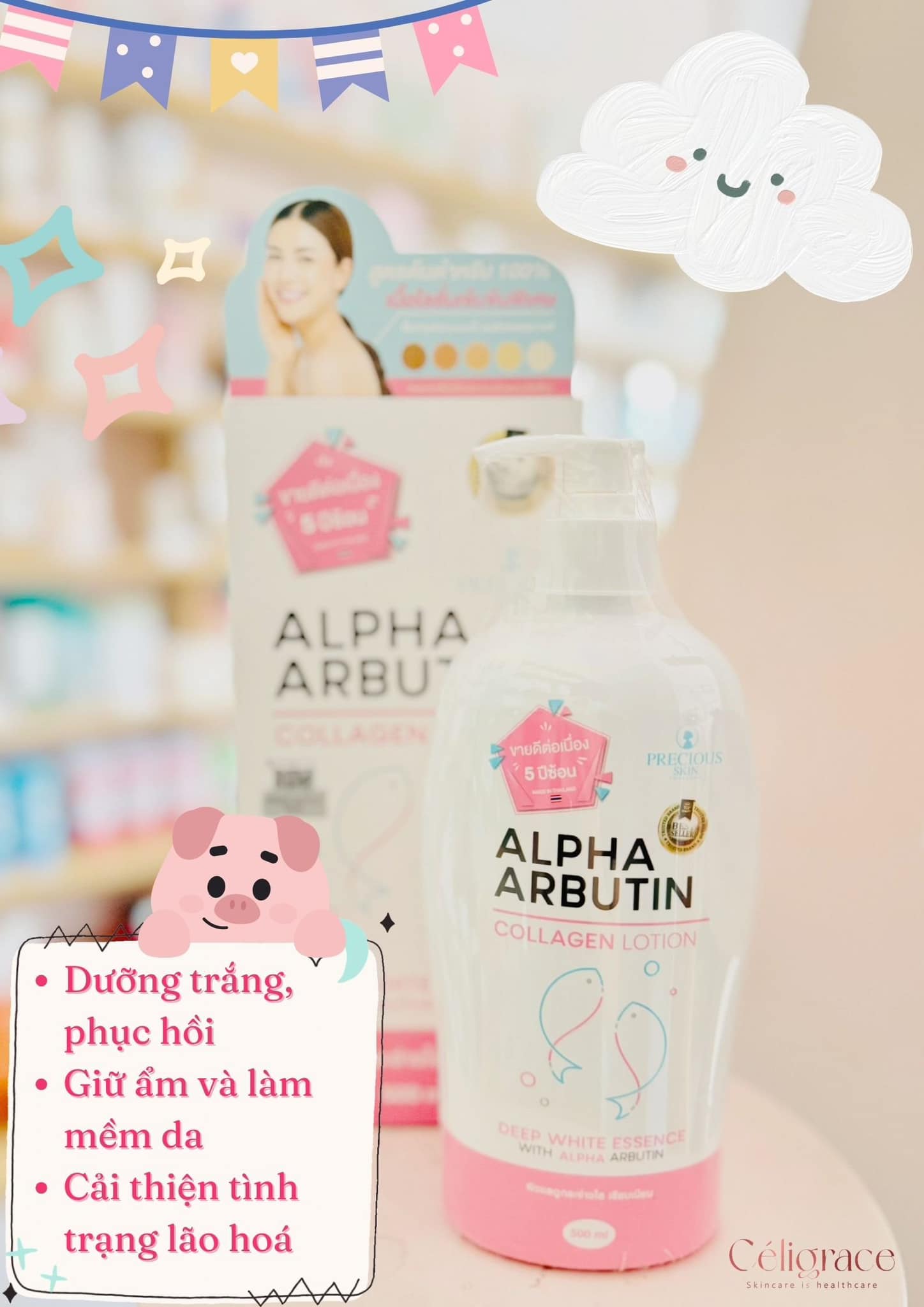 Sữa Dưỡng Thể Precious Skin Alpha Arbutin Dưỡng Trắng Da 3 Plus + Collagen 500ml