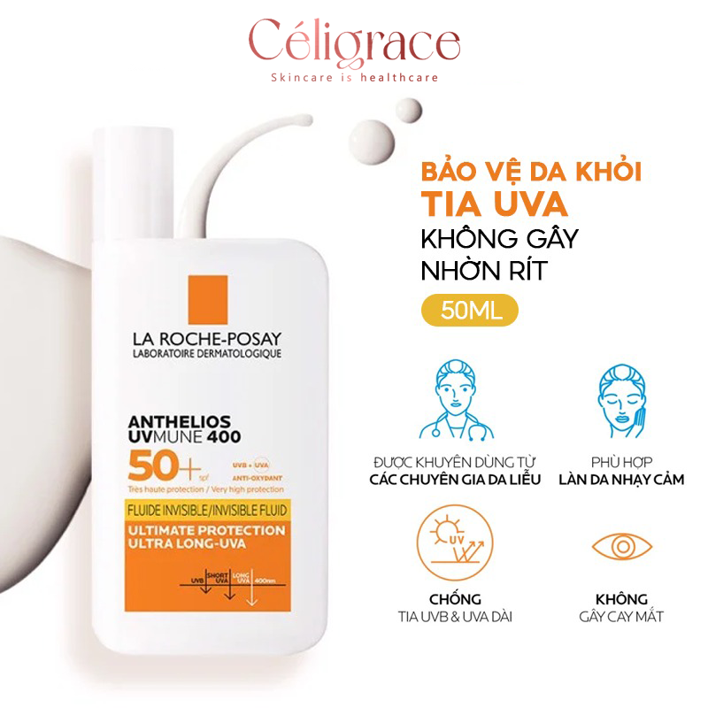 Sữa Chống Nắng La Roche-Posay Bảo Vệ Khỏi Tia UVA Dài Anthelios UVMune 400 Fluide Invisible Fluid SPF50+ 50ml (Vạch Vàng)