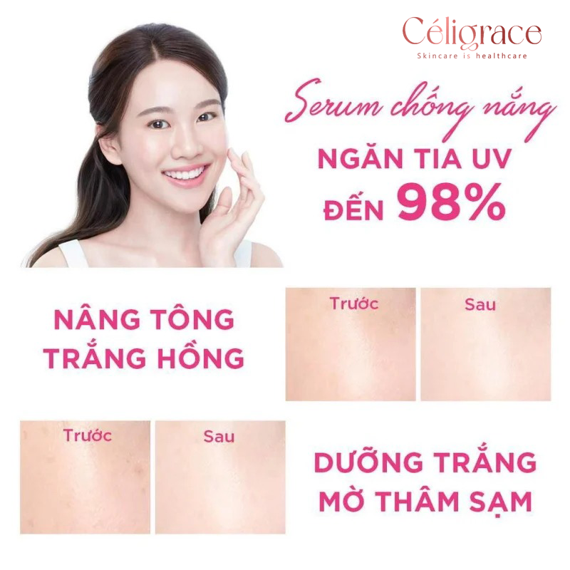 Chống Nắng Serum Senka 3 In 1 Dưỡng Sáng Da Nâng Tông Aqua Bright Serum In CC SPF 50+ PA++++ 40g