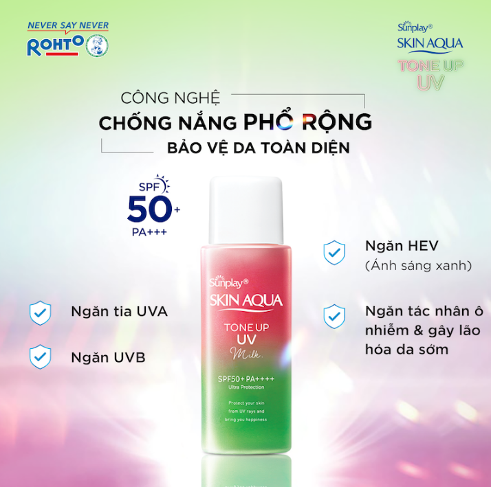 Sữa Chống Nắng Sunplay SKIN AQUA Hiệu Chỉnh Sắc Da Tone Up UV Milk Happiness Aura - Rose SPF50+/PA++++ 50g (Hồng-Chai)
