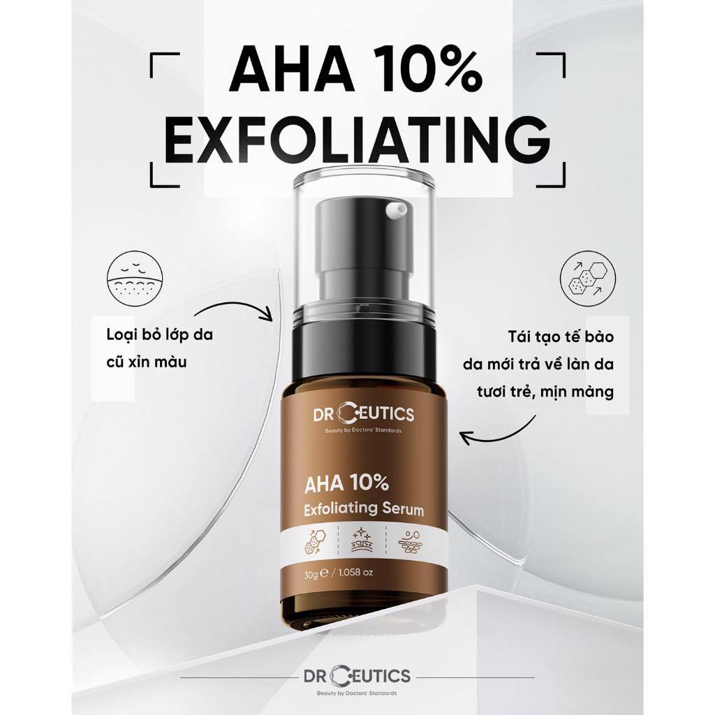 Serum DrCeutics Loại Bỏ Tế Bào Chết, Làm Sáng Da, Ngăn Ngừa Lão Hóa AHA 10% Exfoliating Serum