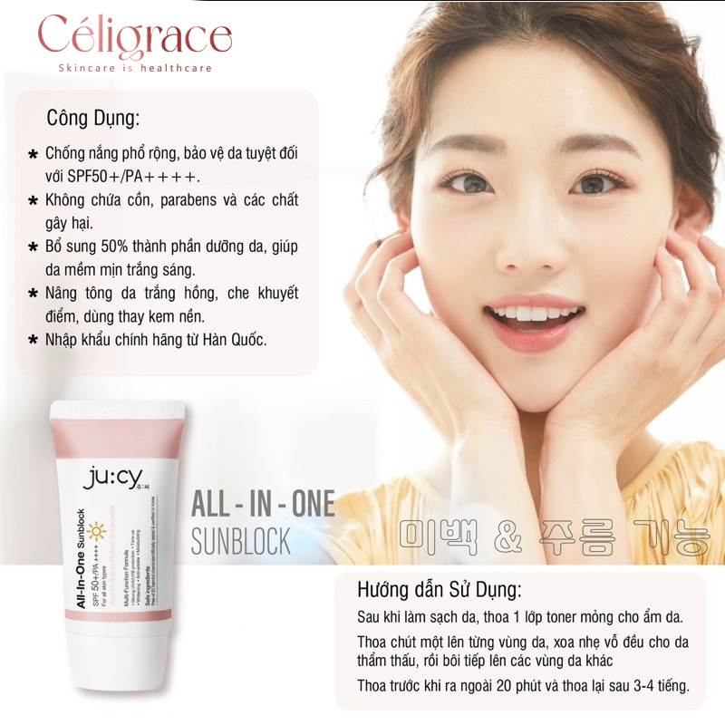 [Tuýp Mới 50ml] Kem Chống Nắng Ju:cy Nâng Tone All-In-One Sunblock SPF50+ PA++++