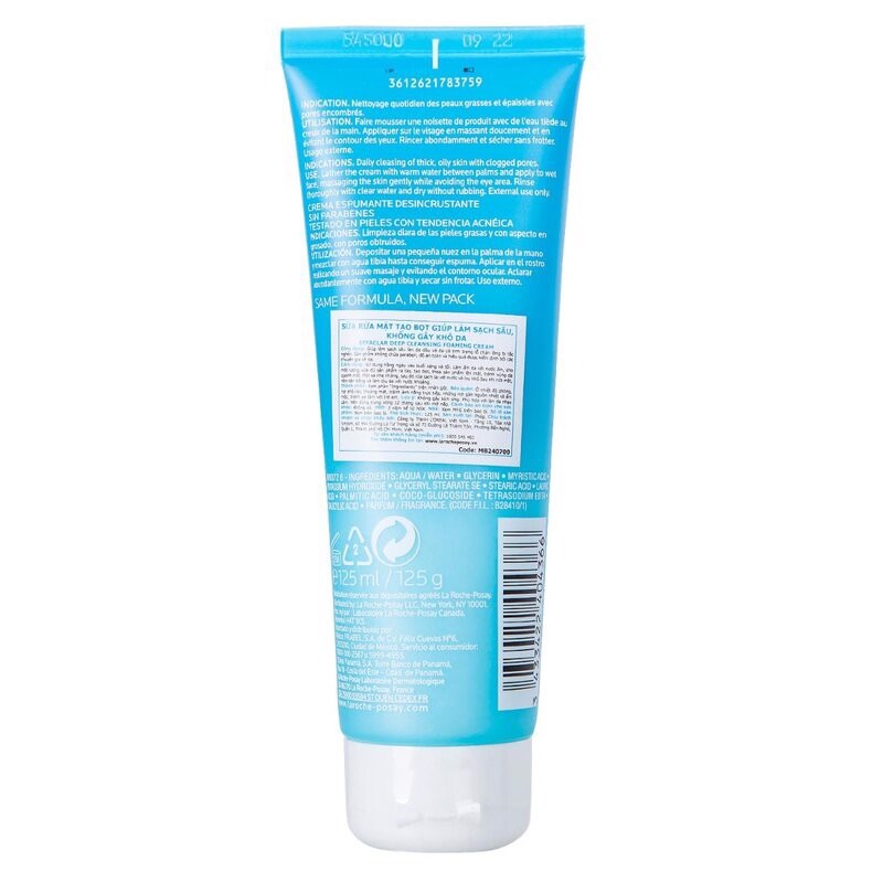 Sữa Rửa Mặt La Roche-Posay Tạo Bọt & Se Khít Lỗ Chân Lông Effaclar Deep Cleansing Foaming Cream 125ml