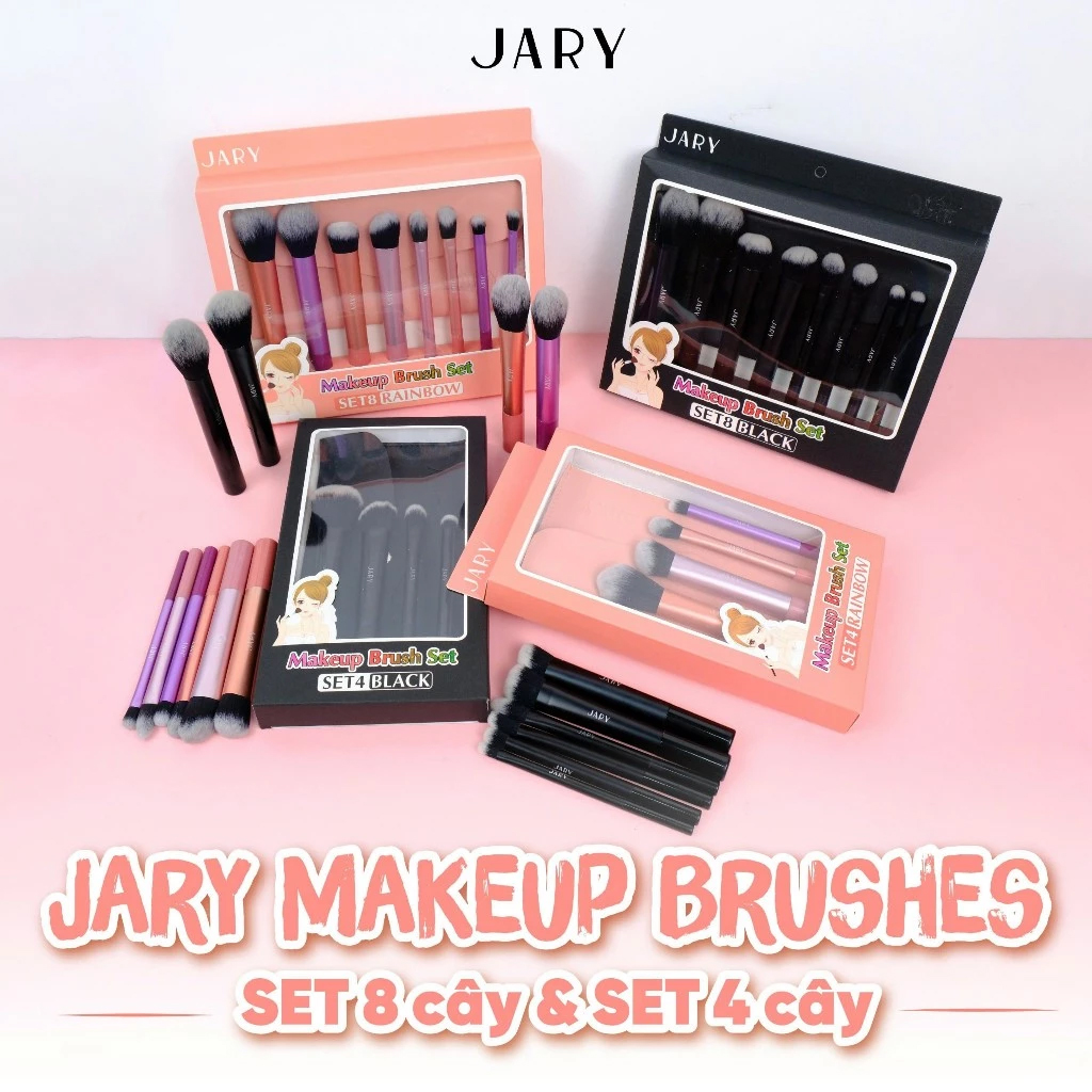 Bộ Cọ Trang Điểm 4 Cây Kèm Túi Đựng Da PU JARY Makeup Brush Set