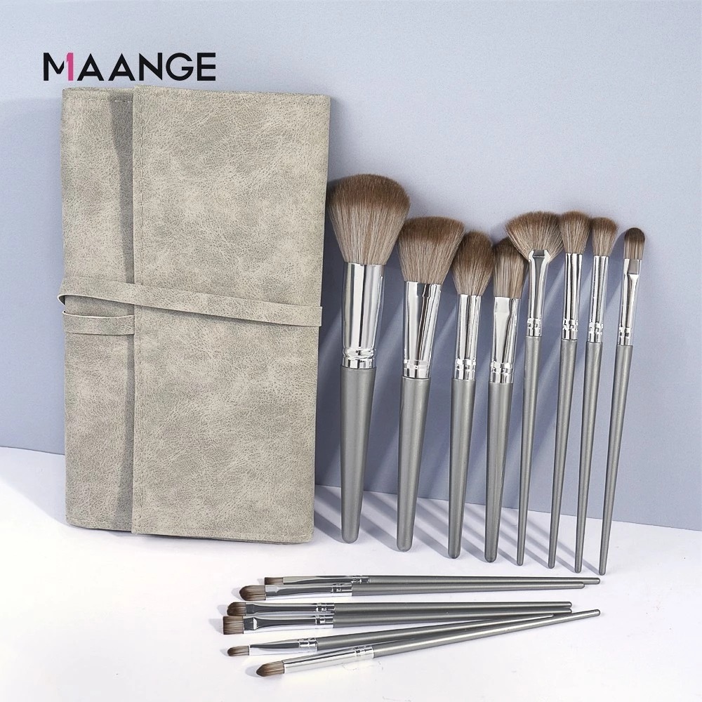 MAANGE - Bộ 14 Cọ Trang Điểm Kèm Bao Da 1414 (Màu Bạc)