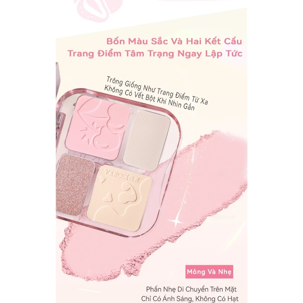 Bảng Phấn Bắt Sáng Và Highlight VEECCI 4 Ô Tự Nhiên Lâu Trôi 9g