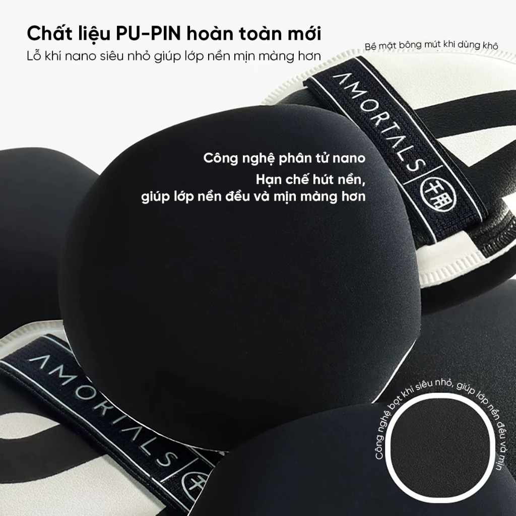 Set 2 Bông Mút Trang Điểm AMORTALS Căng Bóng, Che Phủ Tốt Double A Powder Puff Set (2 Bông Mút+ 1 Hộp Đựng)