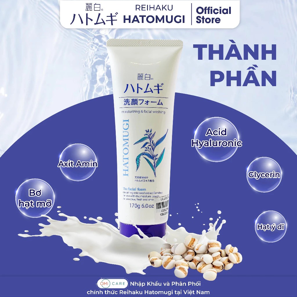 Sữa Rửa Mặt Hatomugi Tẩy Trang & Hỗ Trợ Dưỡng Sáng Da Nhật Bản Cleansing & Facial Washing 170g