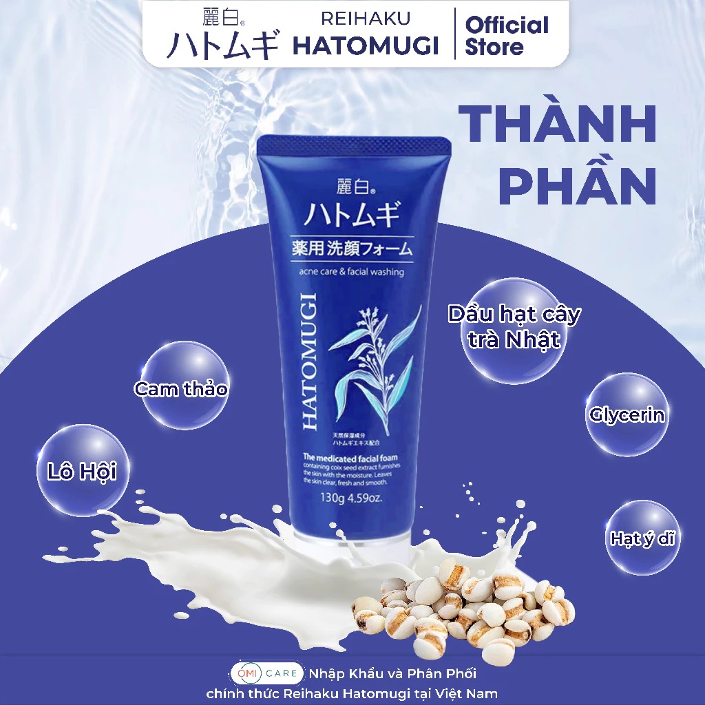 Sữa Rửa Mặt Hatomugi Ngừa Mụn, Dưỡng Ẩm Da Nhật Bản Acne Care & Facial Washing 130g