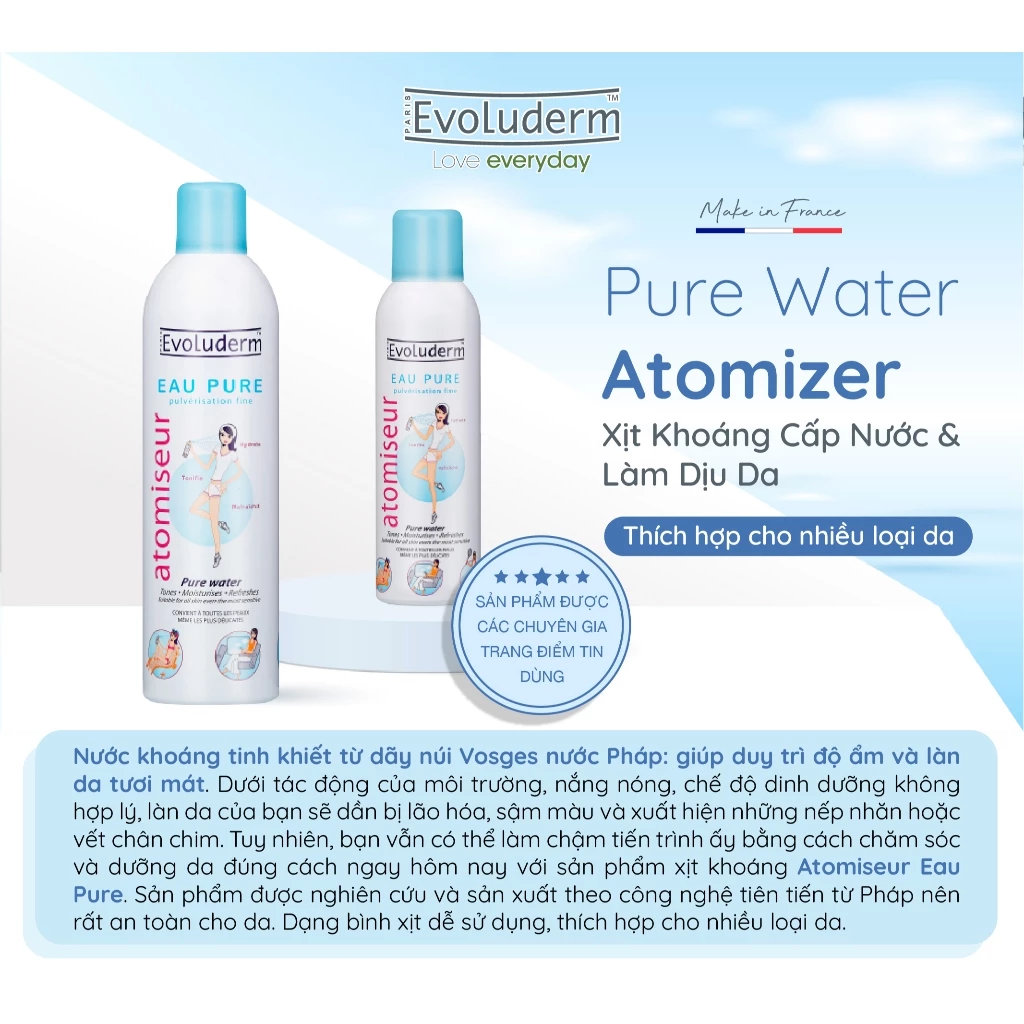 Xịt Khoáng Cấp Nước Evoluderm Atomiseur Eau Pure Water