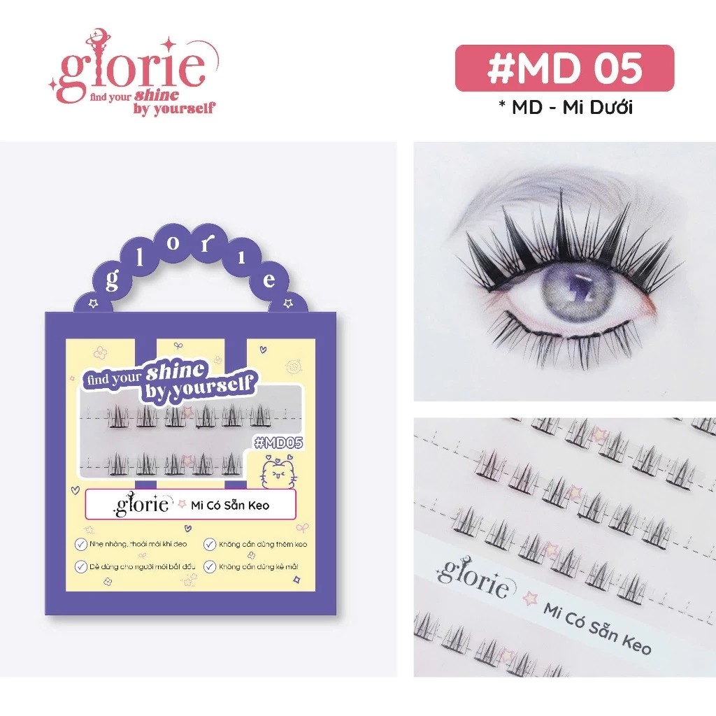 [6 HÀNG] Mi Giả Sẵn Keo GLORIE Cụm Tự Nhiên & Mềm Mại