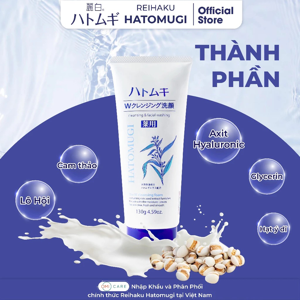 Sữa Rửa Mặt Hatomugi Tẩy Trang & Hỗ Trợ Dưỡng Sáng Da Nhật Bản Cleansing & Facial Washing 130g