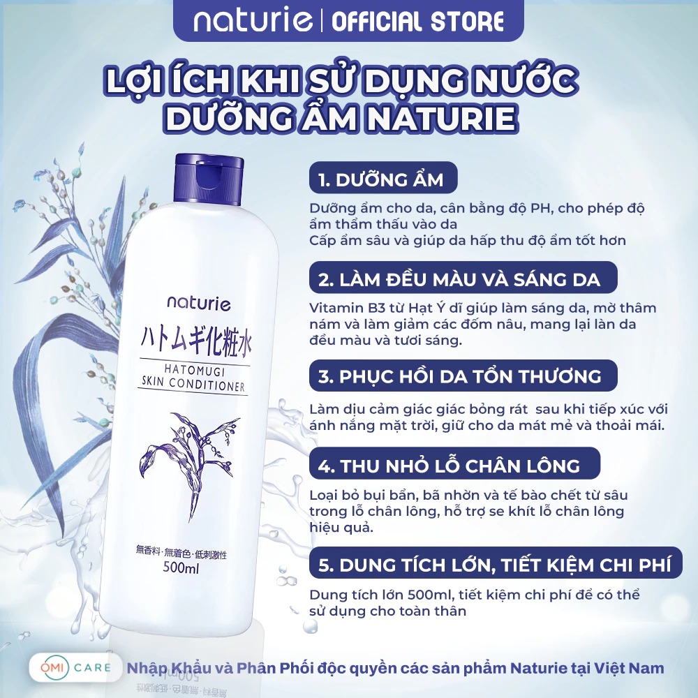 Toner Naturie Dưỡng Ẩm Da Từ Hạt Ý Dĩ Skin Conditioner 500ml