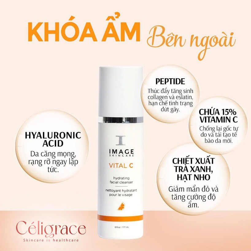 [SPECSAL24] Sữa Rửa Mặt IMAGE Dưỡng Ẩm Làm Trắng Da Vital C Hydrating Facial Cleanser 177ml