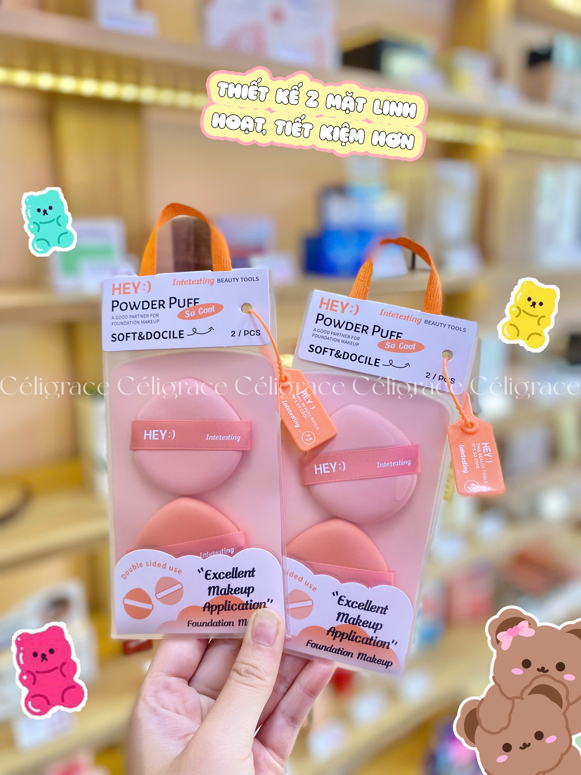 H-9013 - Set 2 Bông Mút Tán Kem Nền, Phấn Nước HEY Powder Puff 21g