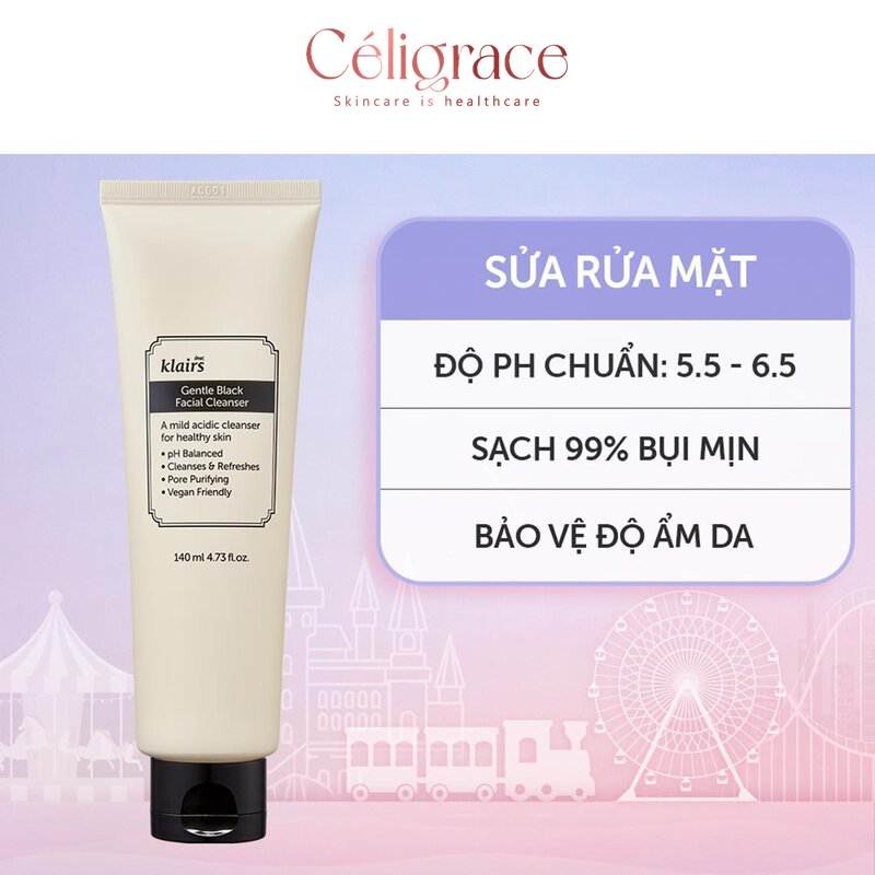 Sữa Rửa Mặt Klairs Dưỡng Ẩm, Dịu Nhẹ, Sạch Sâu Gentle Black Facial Cleanser 140ml