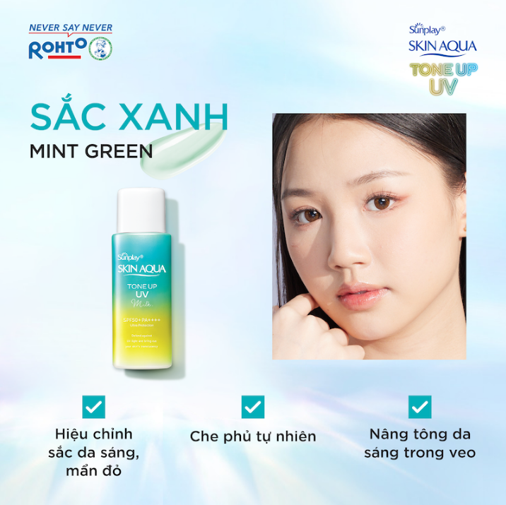 Sữa Chống Nắng Sunplay SKIN AQUA Hiệu Chỉnh Sắc Da Tone Up UV Milk Mint Green SPF50+ PA++++ 50g (Xanh Lá-Chai)