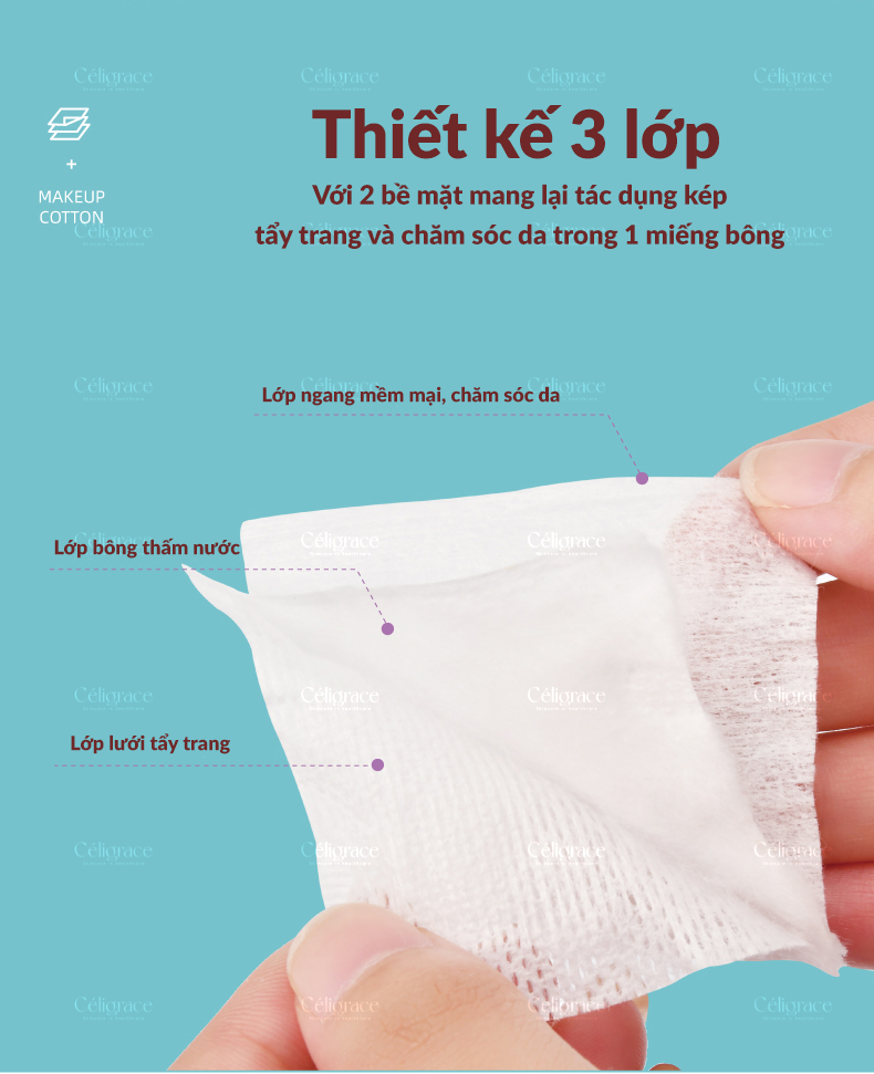 [COMBO2/4] Bông Tẩy Trang QIN PAI 222 Miếng Vuông