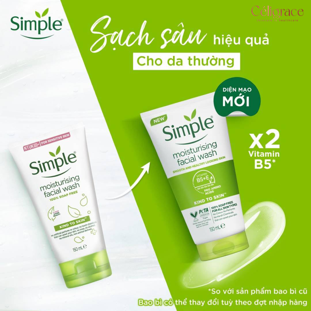 Sữa Rửa Mặt Simple Dưỡng Ẩm Cho Da Khỏe Và Mịn Màng Moisturising Facial Wash 150ml (Xanh Lá)