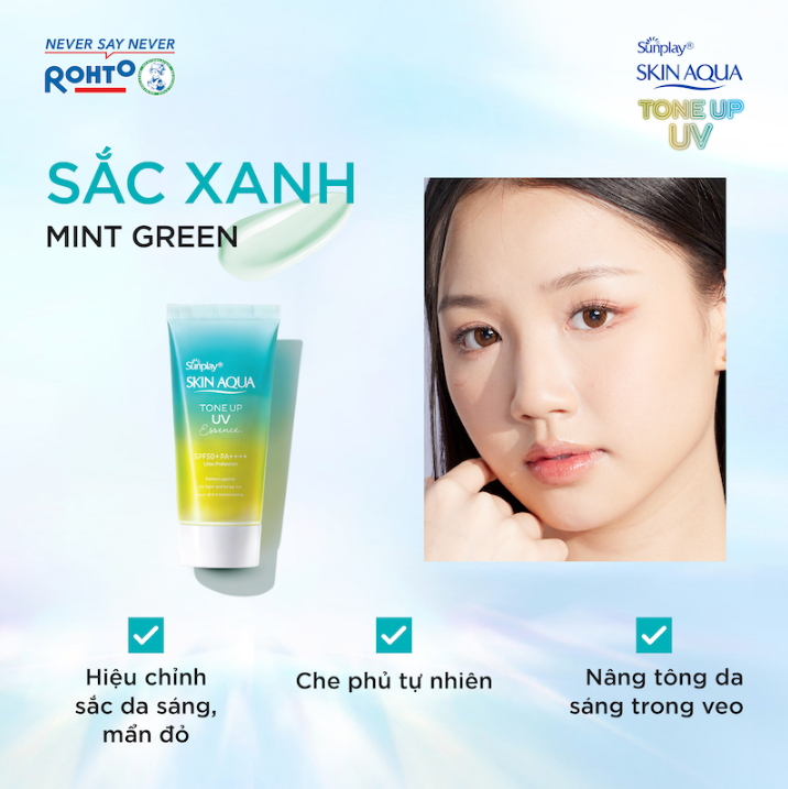 Tinh Chất Chống Nắng Sunplay SKIN AQUA Hiệu Chỉnh Sắc Da Tone Up UV Essence Mint Green SPF50+ PA++++ 50g (Xanh Lá-Tuýp)